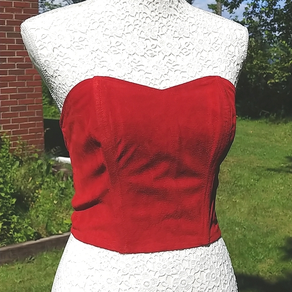 Tops - Vintage red suede bustier crop top size small-medium